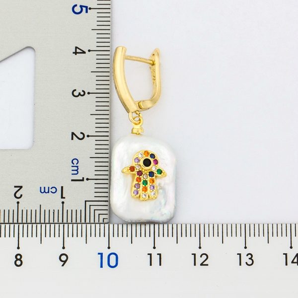 Pearl Series : Hamsa Hand Earrings - Image 2