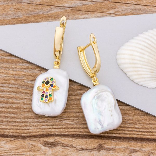 Pearl Series : Hamsa Hand Earrings - Image 3
