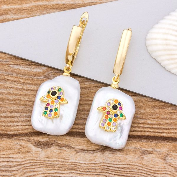 Pearl Series : Hamsa Hand Earrings - Image 4