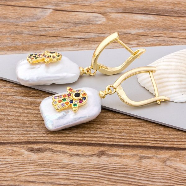 Pearl Series : Hamsa Hand Earrings - Image 5