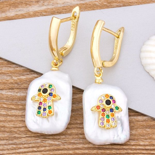 Pearl Series : Hamsa Hand Earrings
